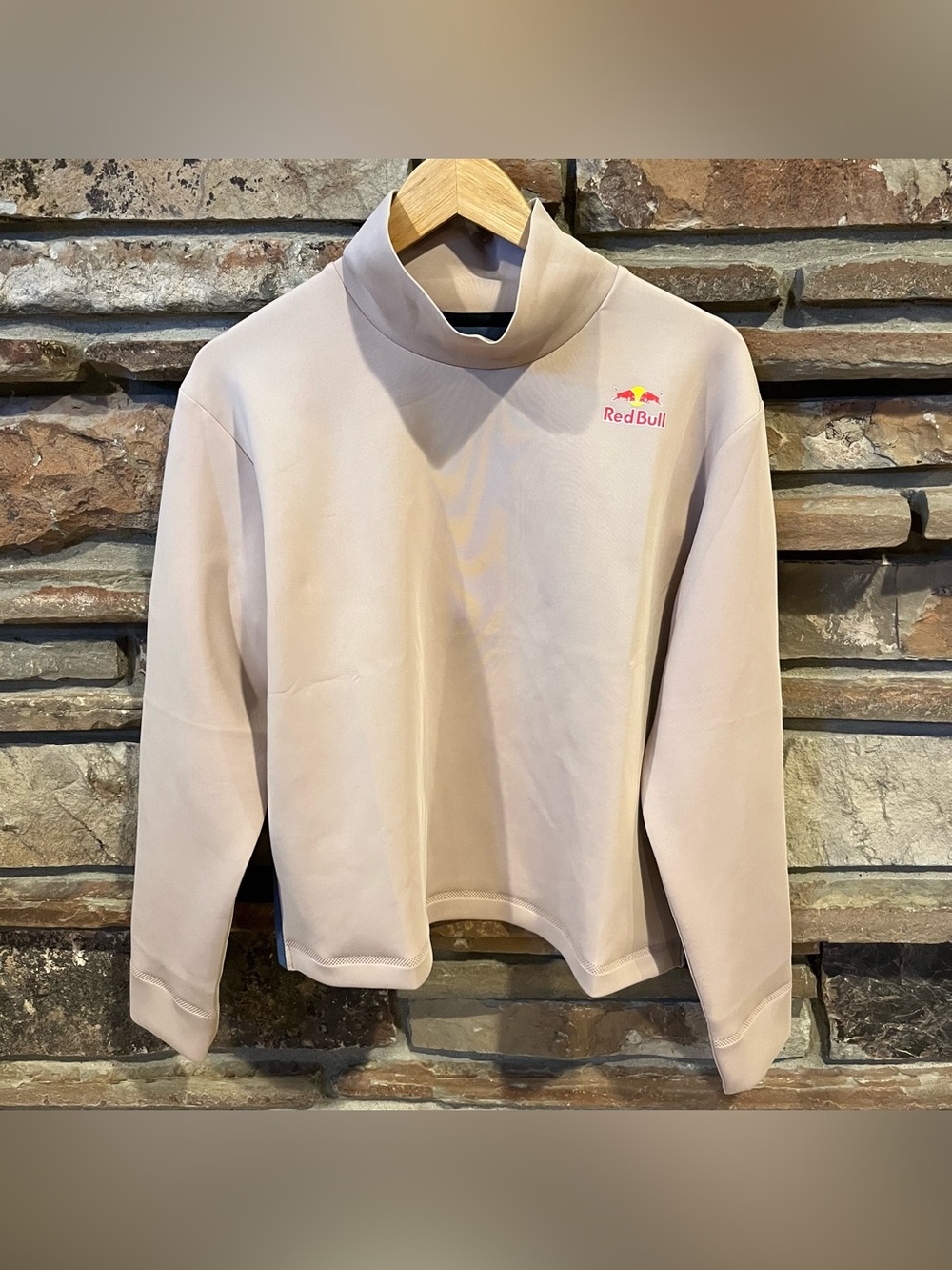 Red Bull Athletes Only Light Beige Mock Neck Sweatshirt with Crossover Back
